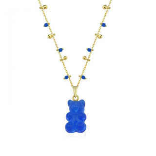 NAVY BLUE GUMMY BEAR CANDY BEADS CHAIN  NECKLACE