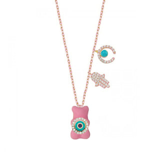 ROSE PINK EYE GUMMY BEAR CHARMS NECKLACE