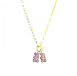 HALF PEARLS HALF CHAIN LOCK WITH TWIN PURPLR PEARL EFFECT GUMMY BEAR