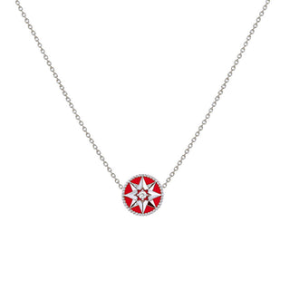 RED ROSE DES VENTS IN SILVER NECKLACE
